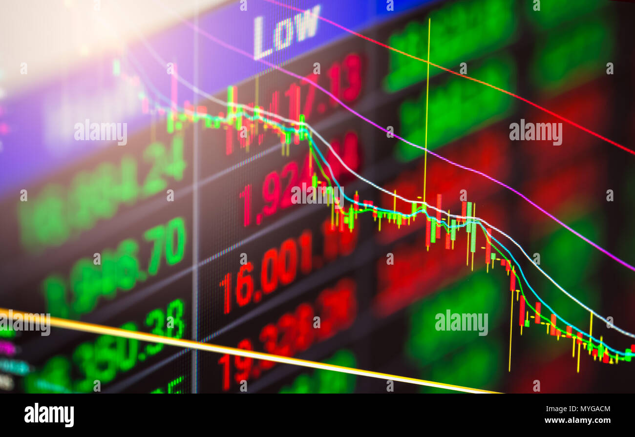 Index graph of stock market financial indicator analysis on LED. Abstract stock market data