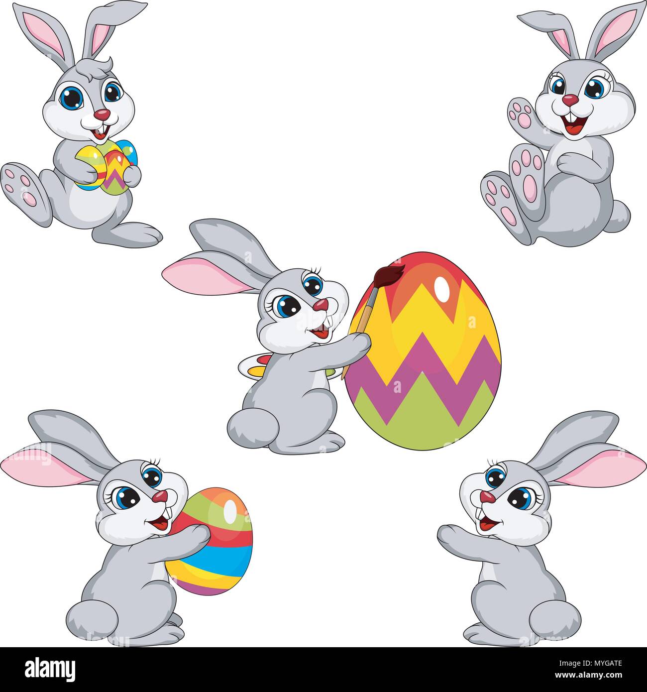 Cartoon rabbit Easter collection set Stock Vector