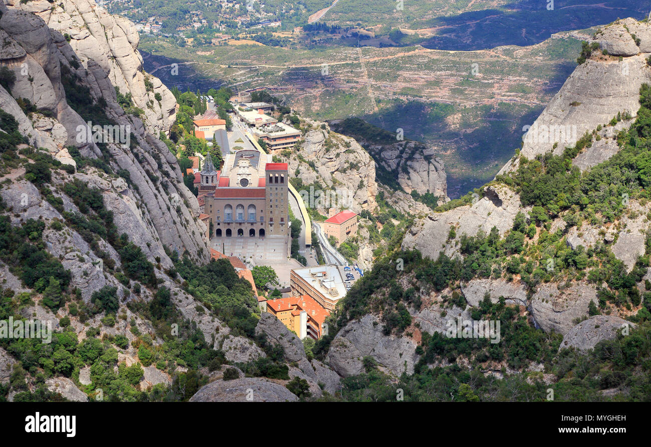 Montserrat Monastery, aerial view in Catalonia, Spain Stock Photo