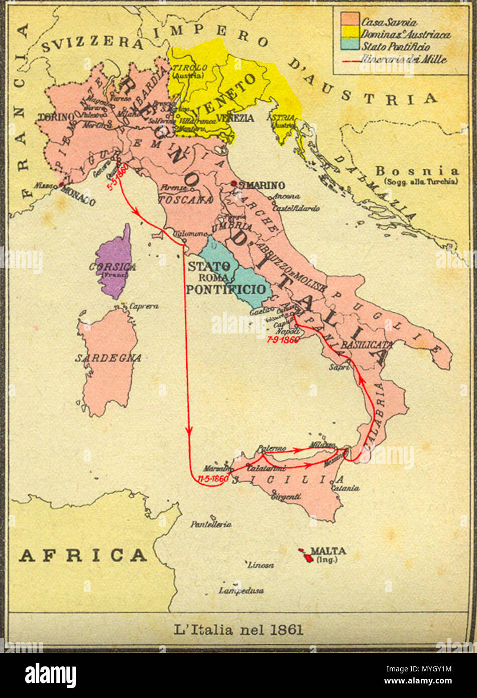 . English Italy 1861 map Italiano Mappa d'Italia al 1861 . Unknown