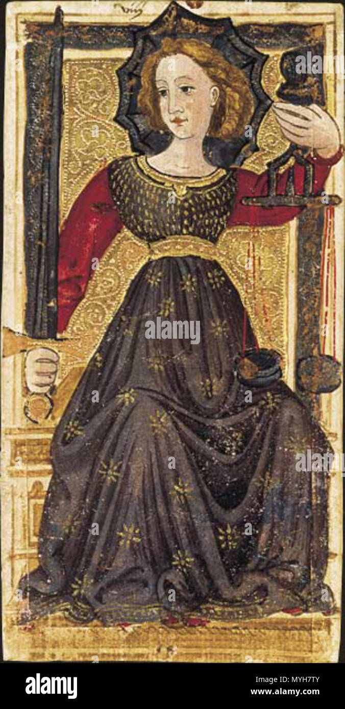 . Charles VI (or Gringonneur) Deck; Le tarot dit de Charles VI . 15th century. Anonymous 287 Justice tarot charles6 Stock Photo