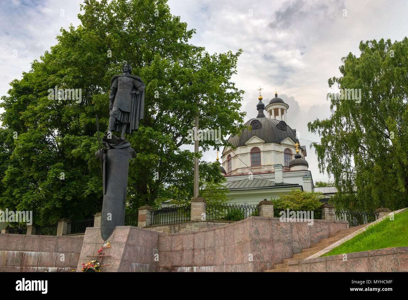 UST-IZHORA, SAINT PETERSBURG, RUSSIA - AUGUST 21, 2017: The monument to Alexander Nevsky at the site of the Neva battle Stock Photo