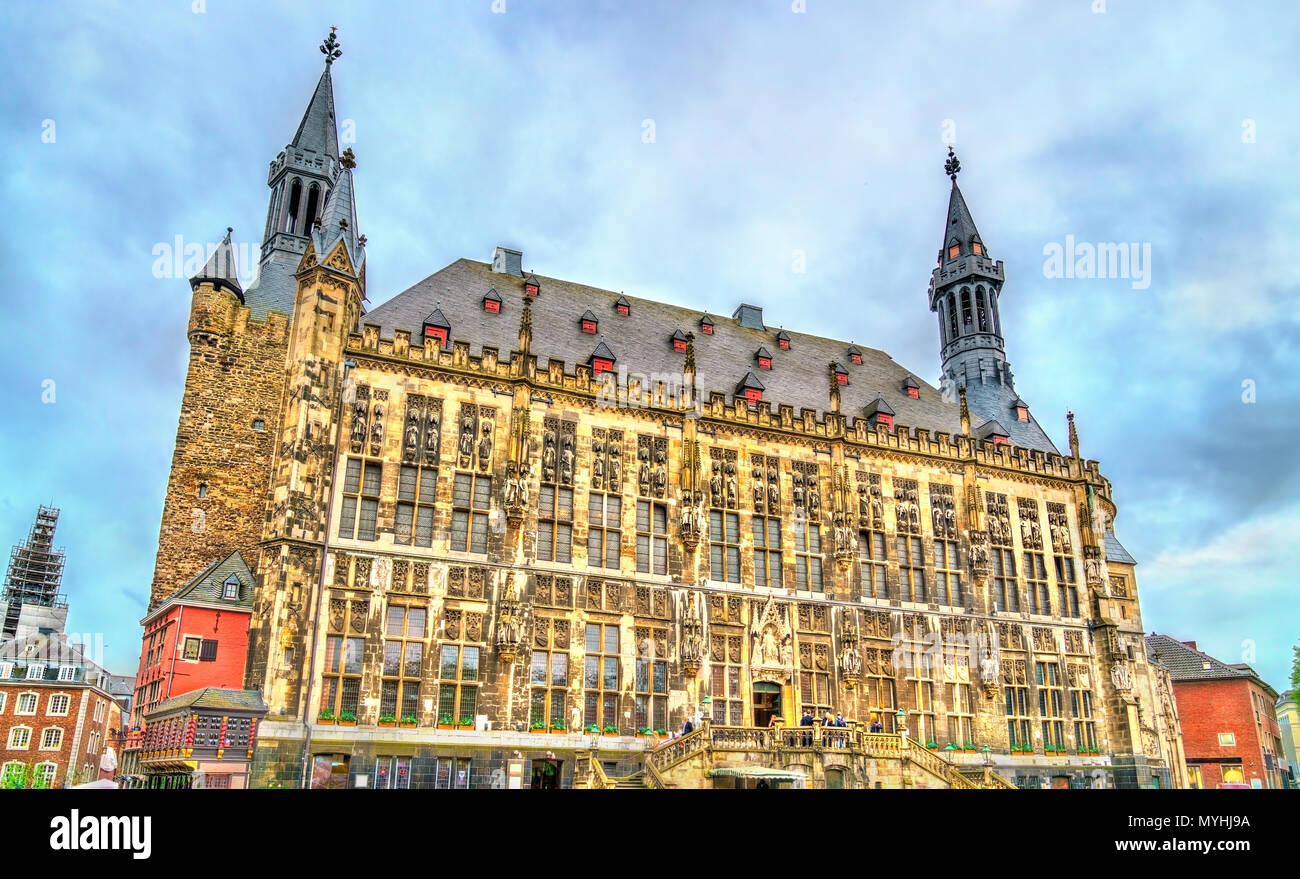 Aachener Rathaus, the Town Hall of Aachen, built in the Gothic style. Germany Stock Photo