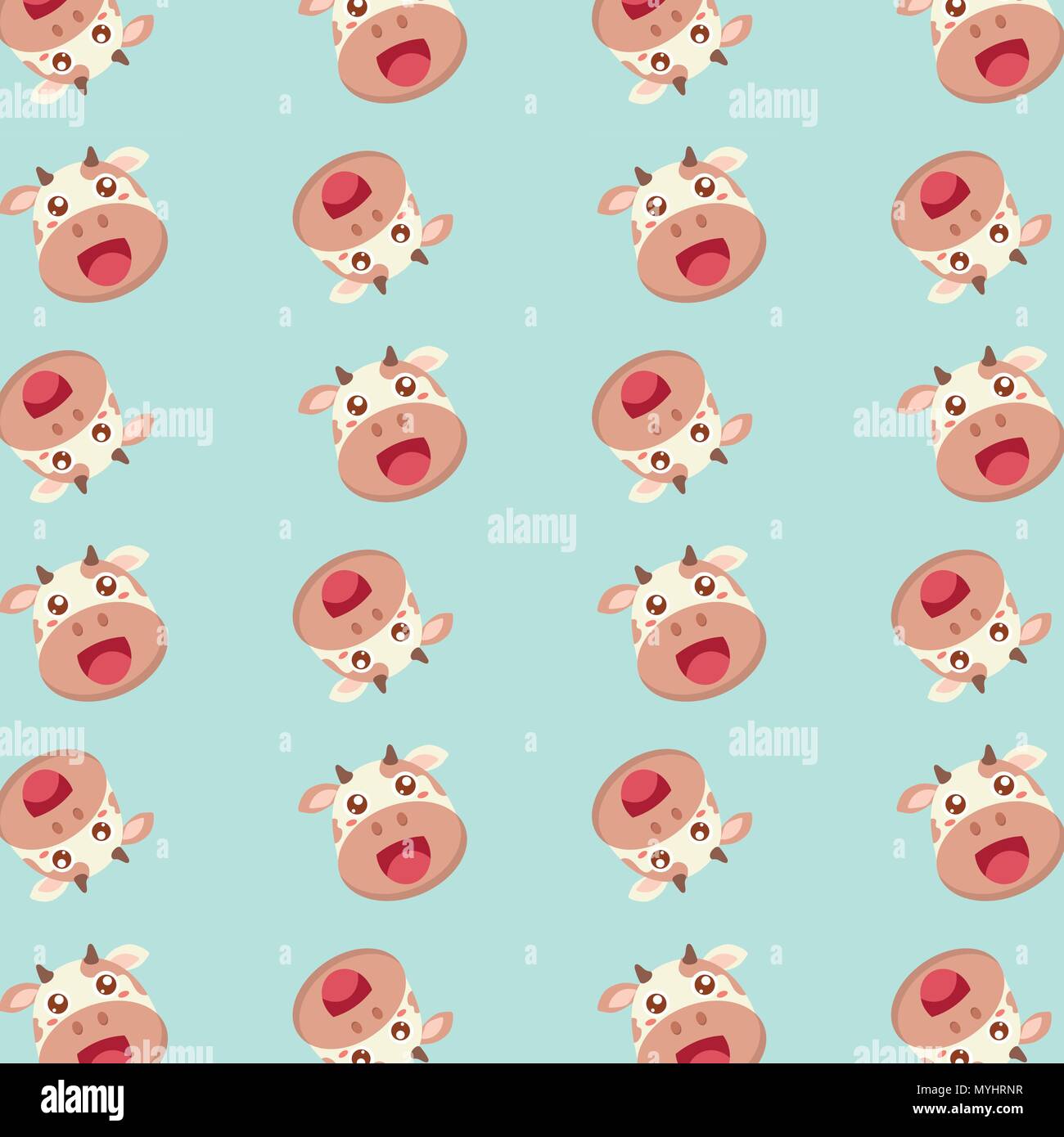 Vector pattern with cute flat style cows isolated on soft blue background. Stock Vector