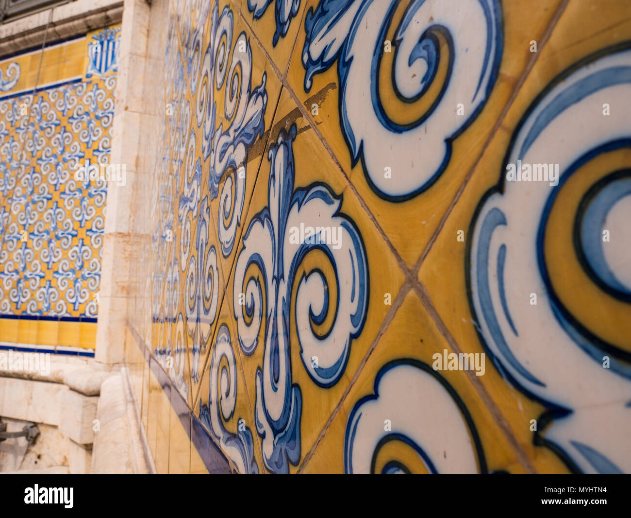 hand painted tiles posted on the outside of the general market in Valencia, Spain Stock Photo