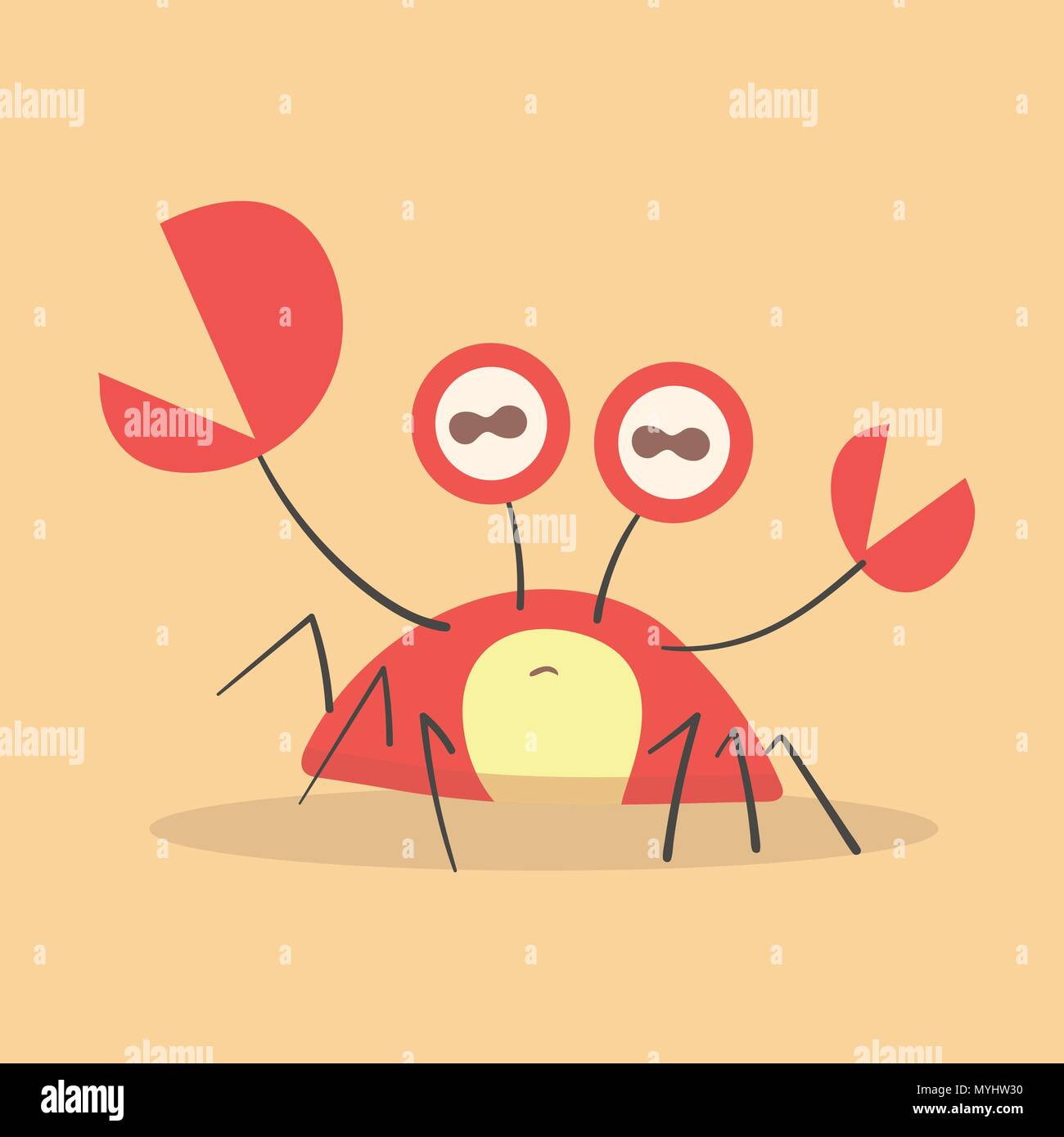 Vector illustration of cute flat crab. Stock Vector