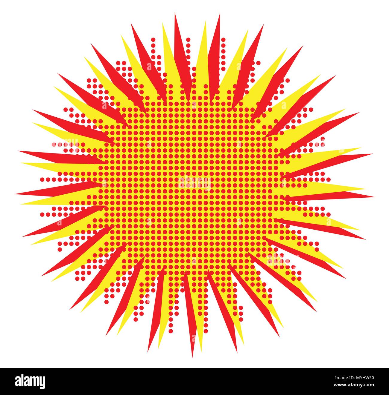 A bright red and yellow background splash with red halftone center star