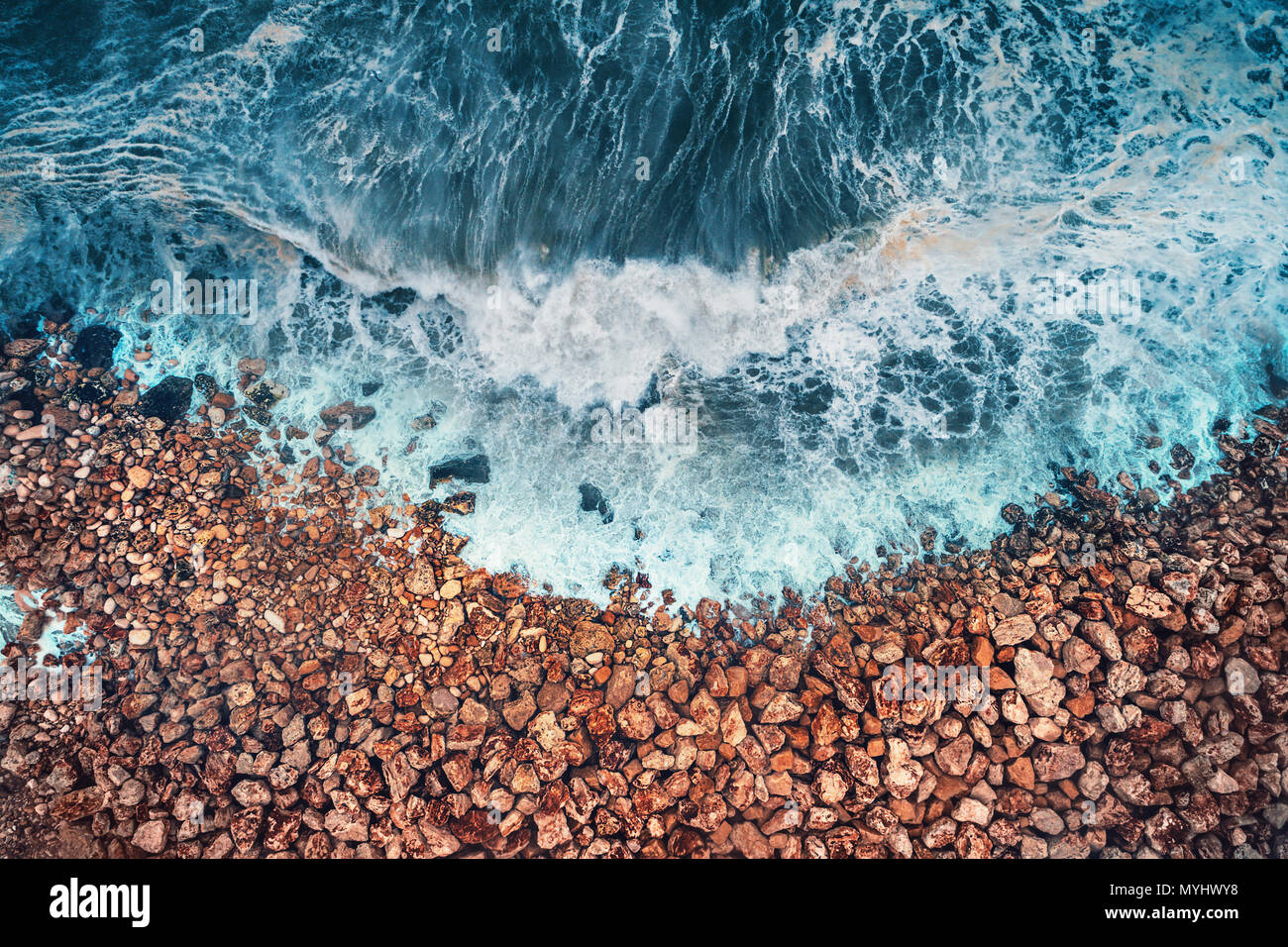 Aerial view of sea waves and rocky coast Stock Photo - Alamy