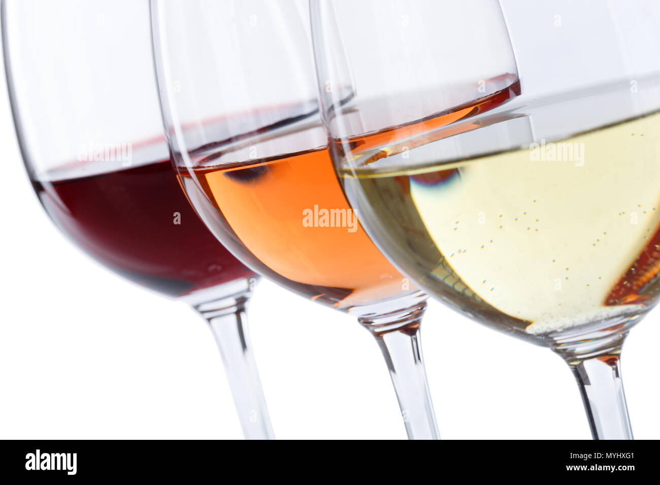 Wine glasses red rose isolated on a white background Stock Photo