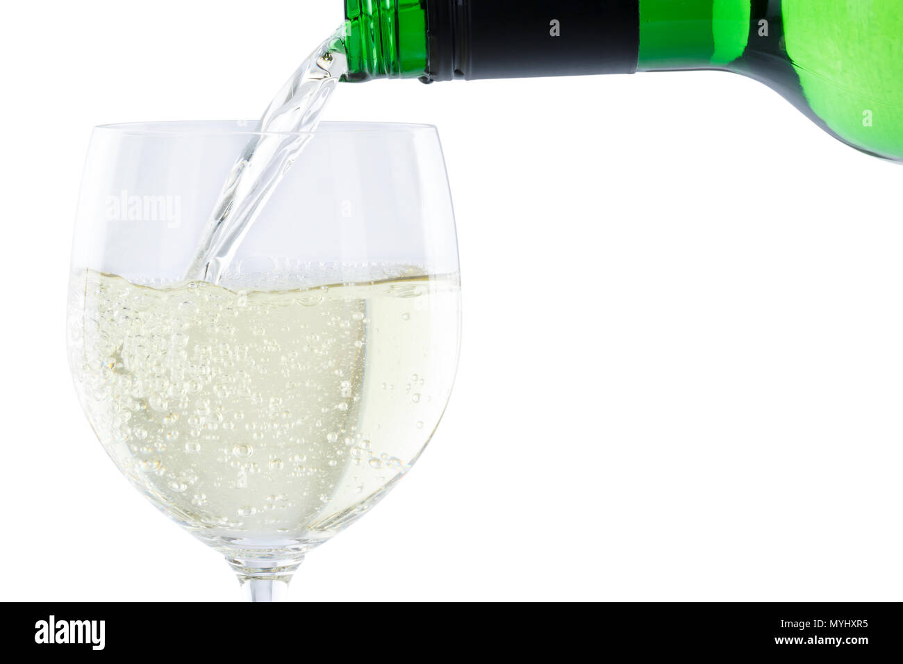 Wine pouring glass bottle white pour isolated on a white background Stock Photo