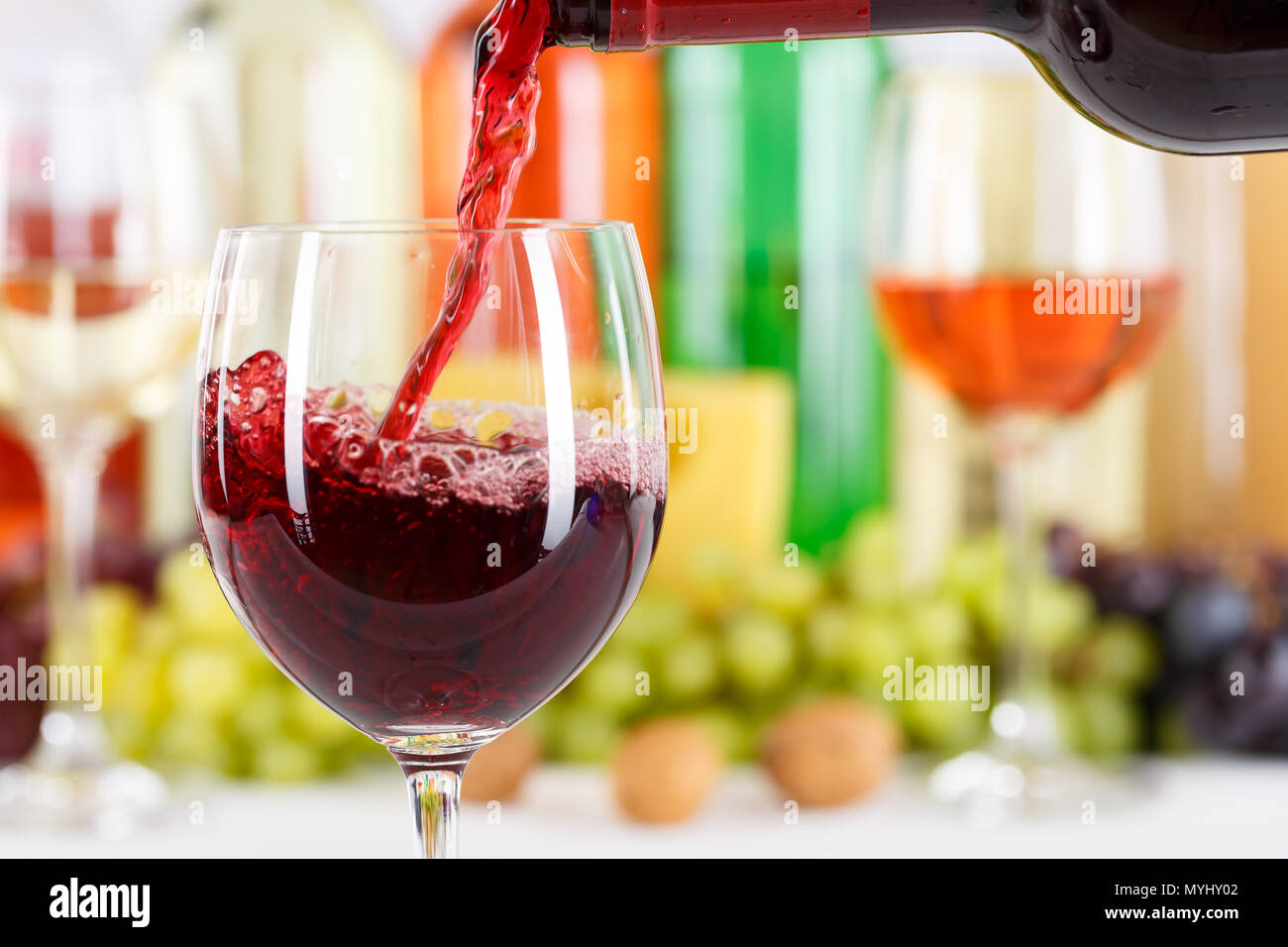 Wine pouring glass bottle red pour copyspace copy space Stock Photo