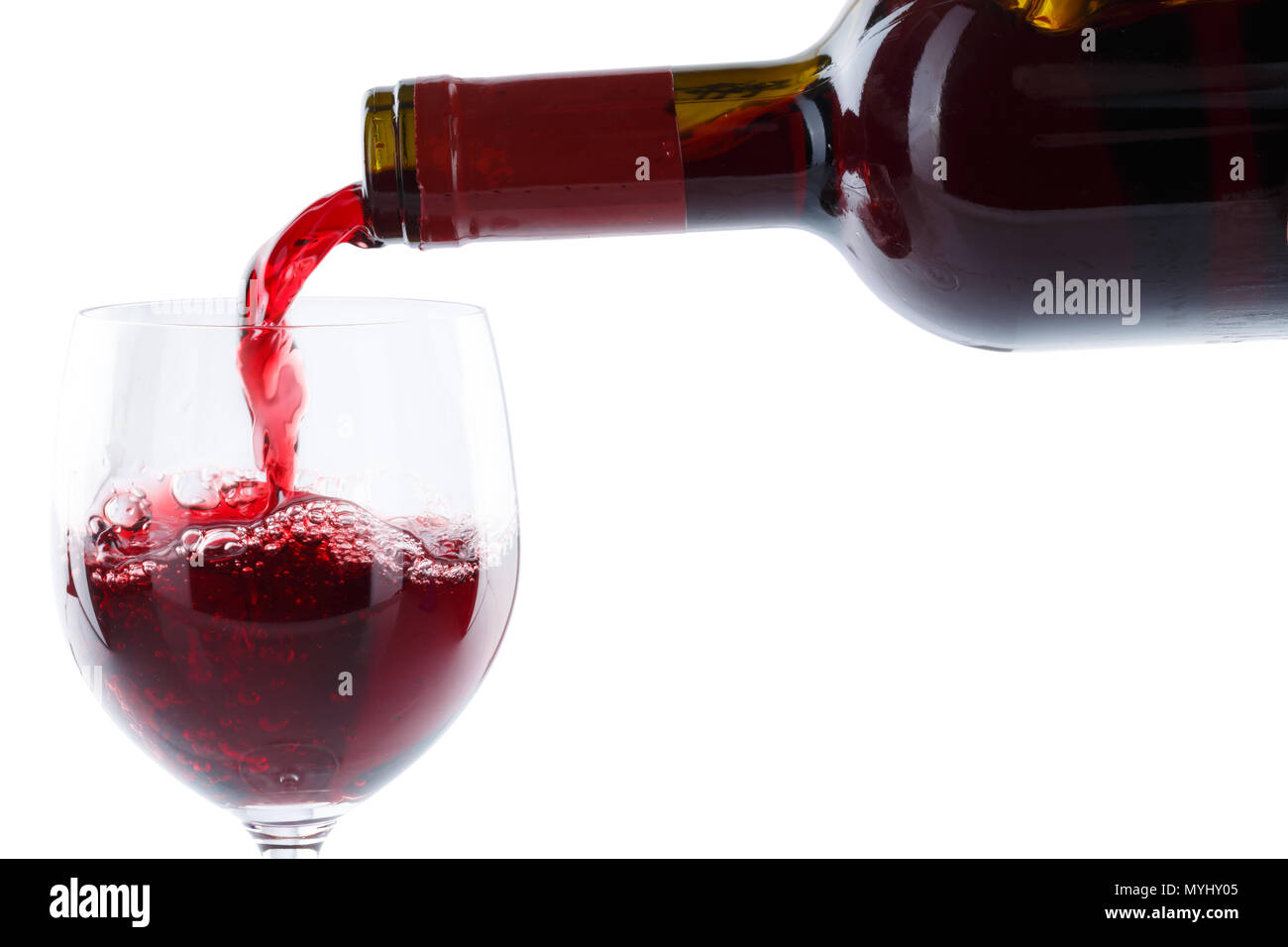 Wine pouring glass bottle red pour isolated on a white background Stock Photo