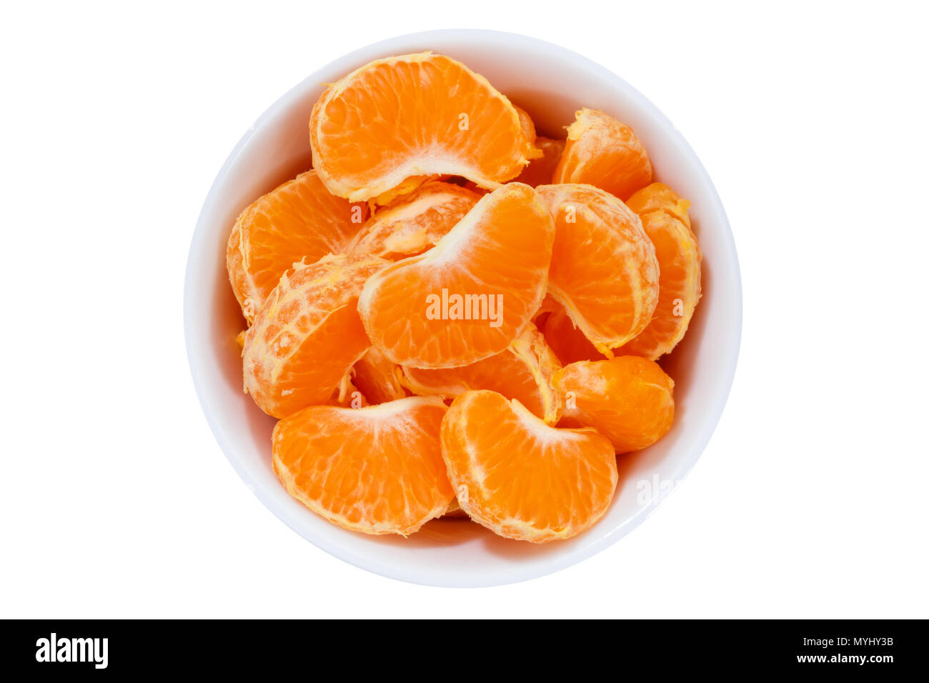 Mandarin oranges fruits from above bowl isolated on a white background Stock Photo