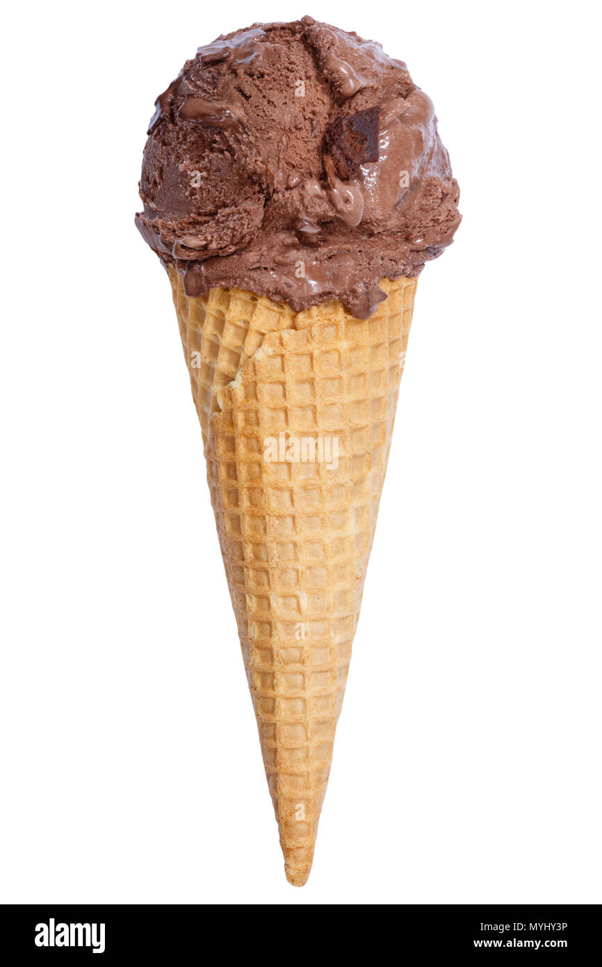 Chocolate ice cream scoop sundae cone icecream ice-cream summer isolated on a white background Stock Photo