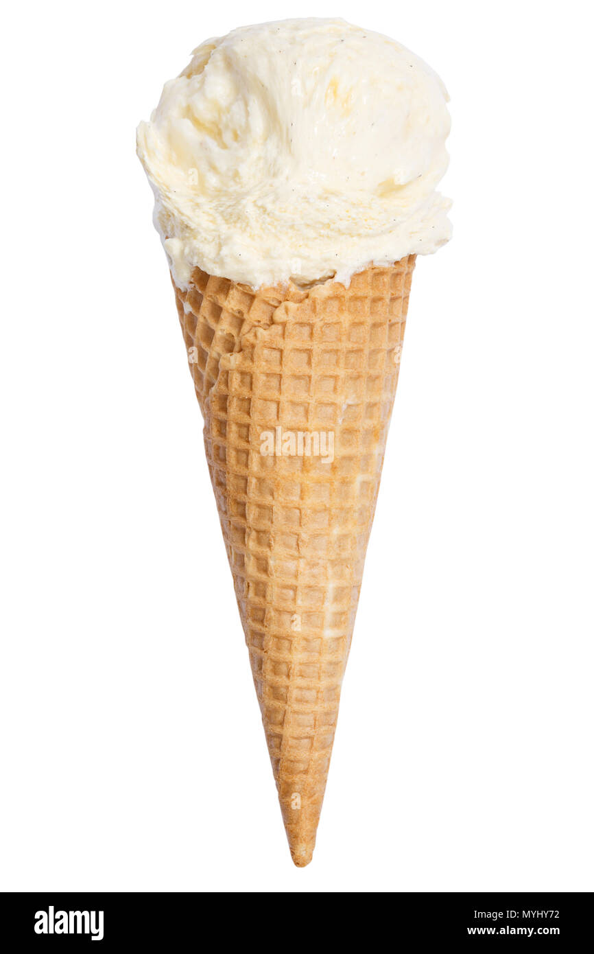 Vanilla ice cream scoop sundae cone icecream ice-cream summer isolated on a white background Stock Photo