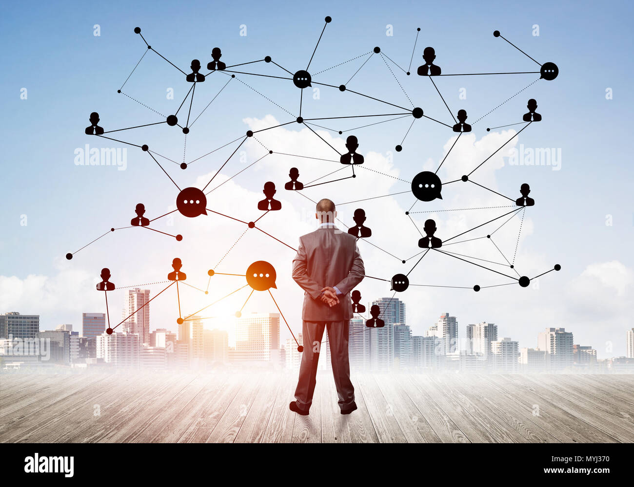Social connection concept drawn on screen as symbol for teamwork and ...
