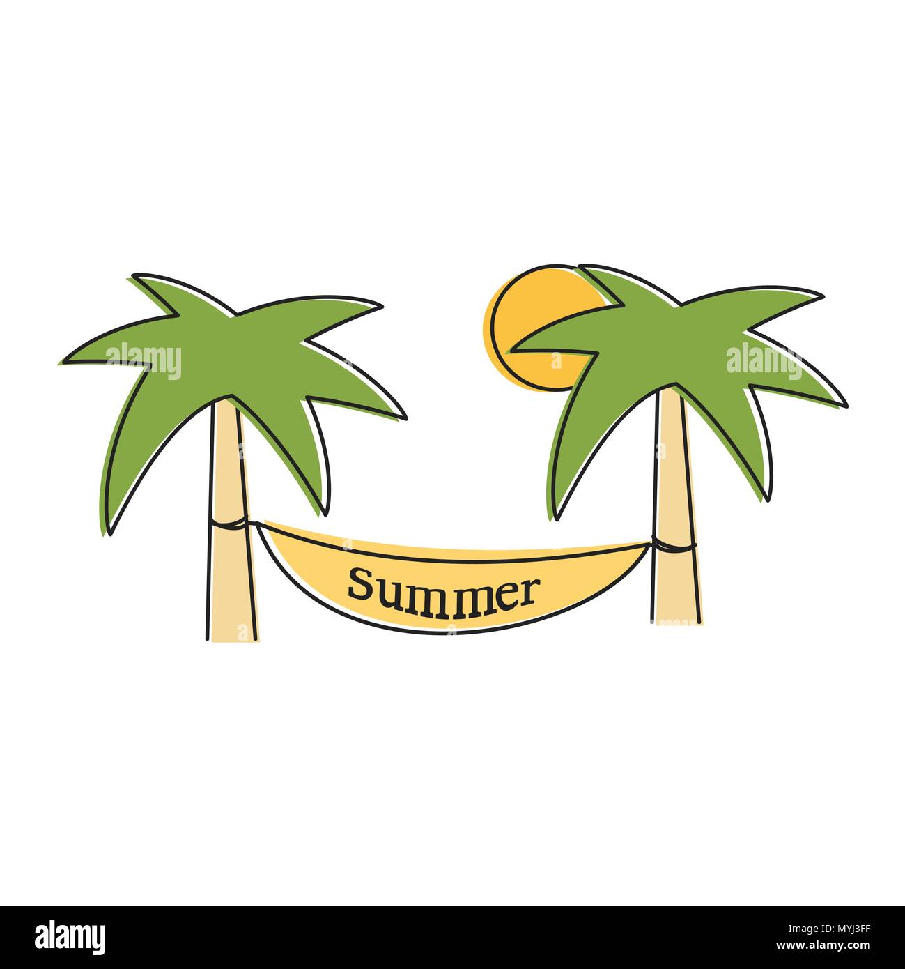 summer logo vector illustration with palm trees and hammock Stock Vector