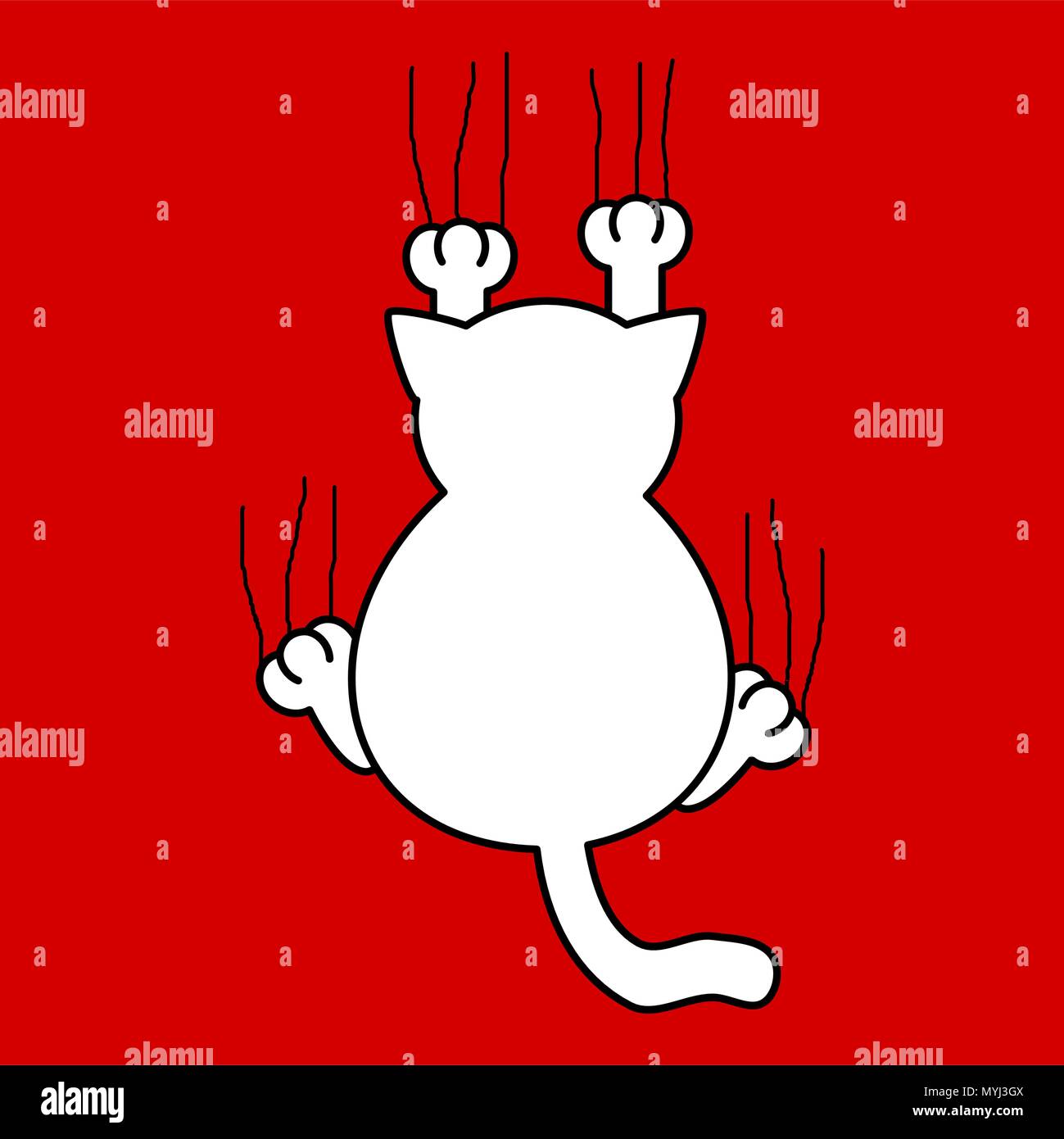 cute cat scratching red wall vector illustration Stock Vector Image
