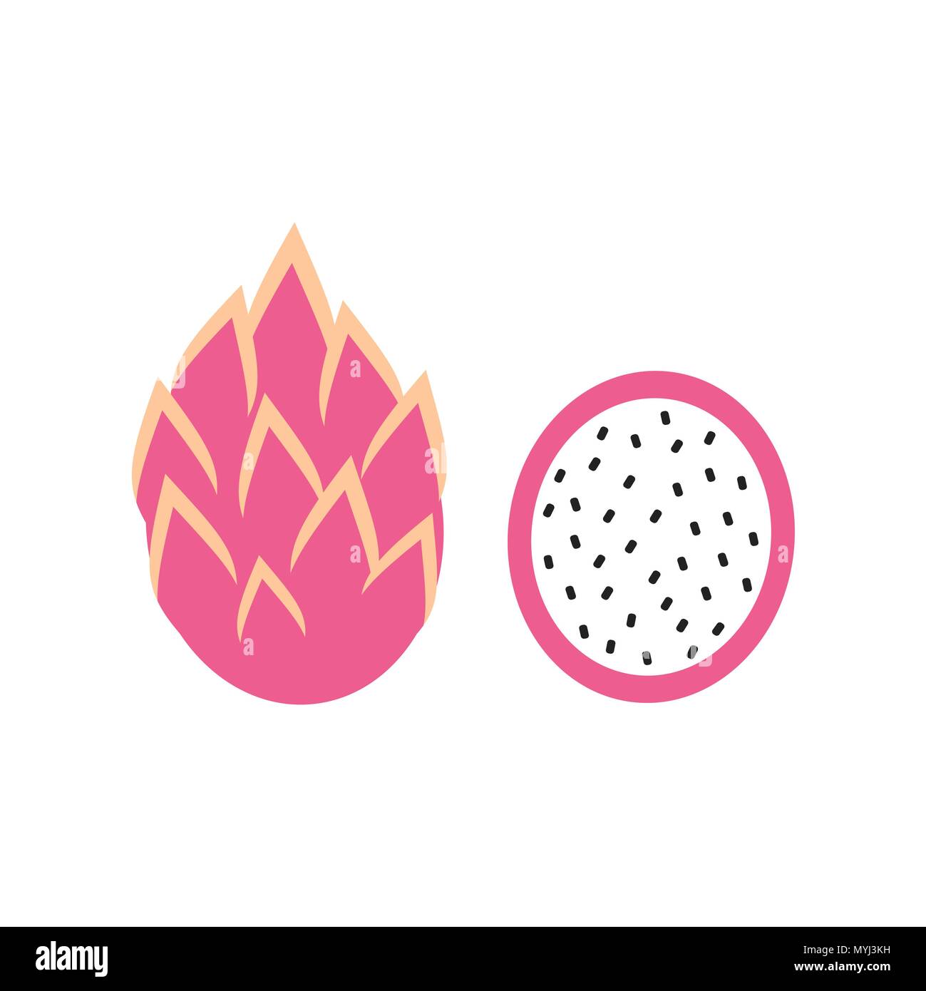 cute cartoon vector dragon fruit isolated on white background Stock Vector