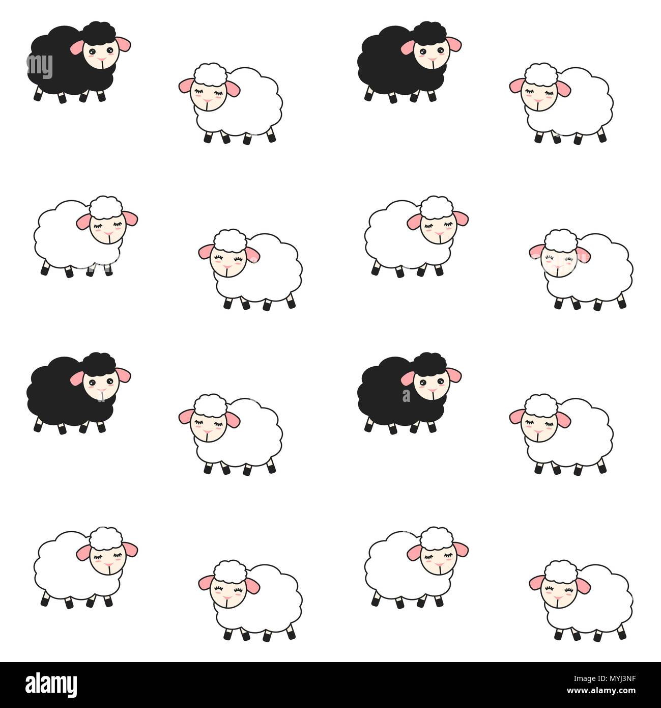 cute cartoon white and black sheeps seamless vector pattern background ...