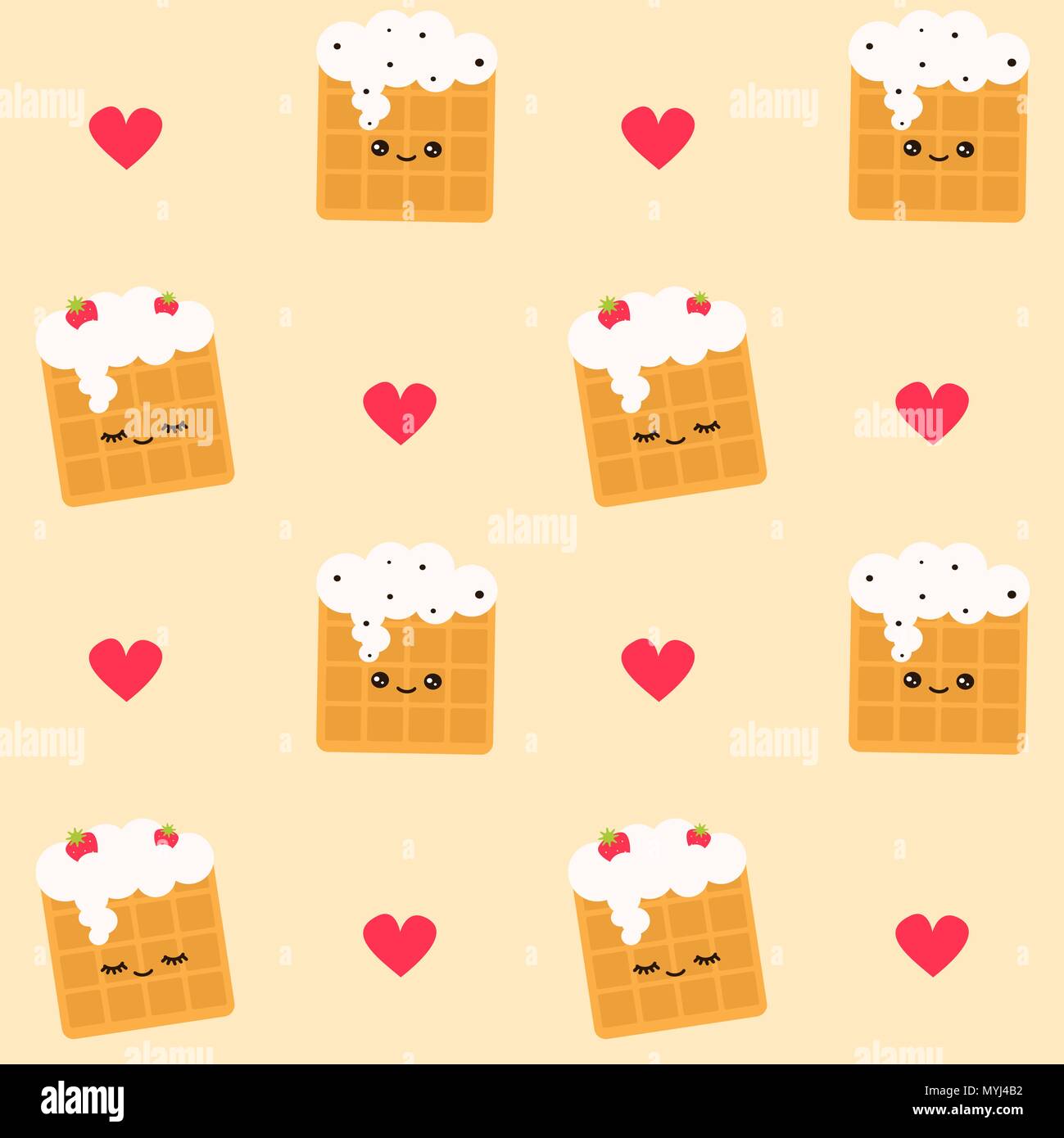 Cute Cartoon Seamless Vector Pattern Background Illustration With Waffles In Love Stock Vector Image Art Alamy