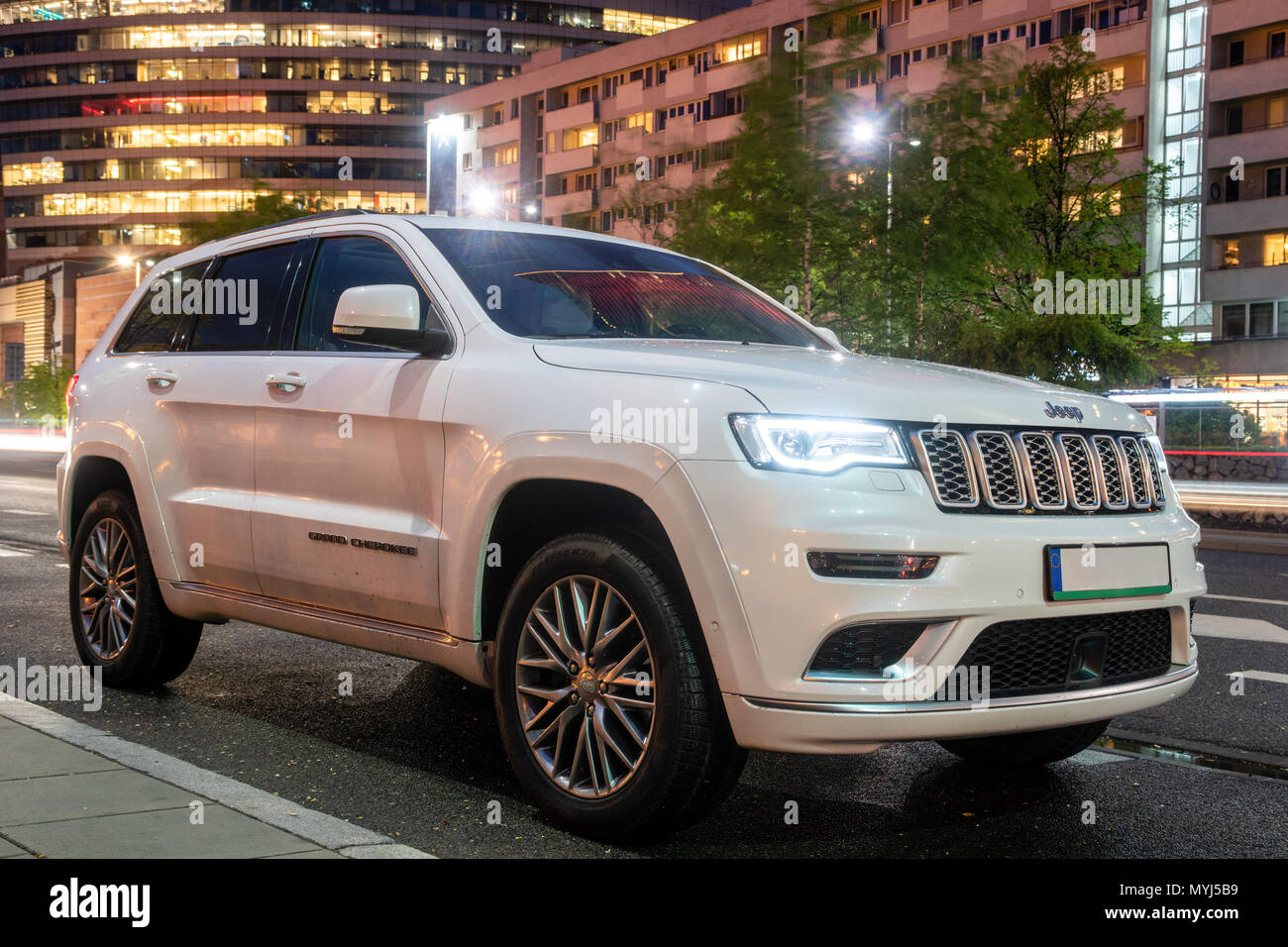 Warsaw, PolandApril 2018 New SUV Jeep Grand Cherokee model against