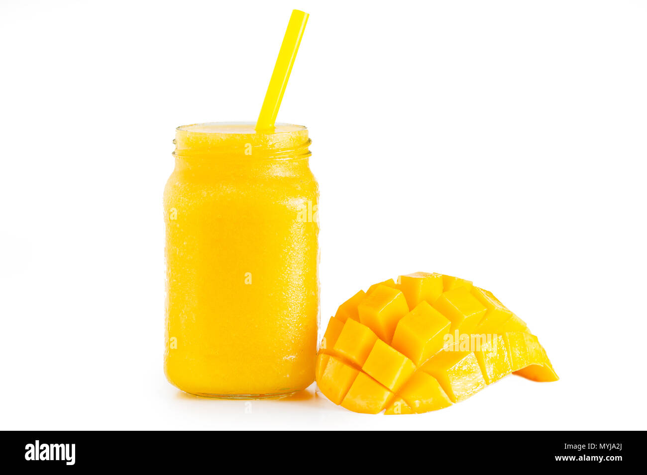 Download Yellow Mango Juice In A Glass And Mango Isolated Background Stock Photo Alamy PSD Mockup Templates