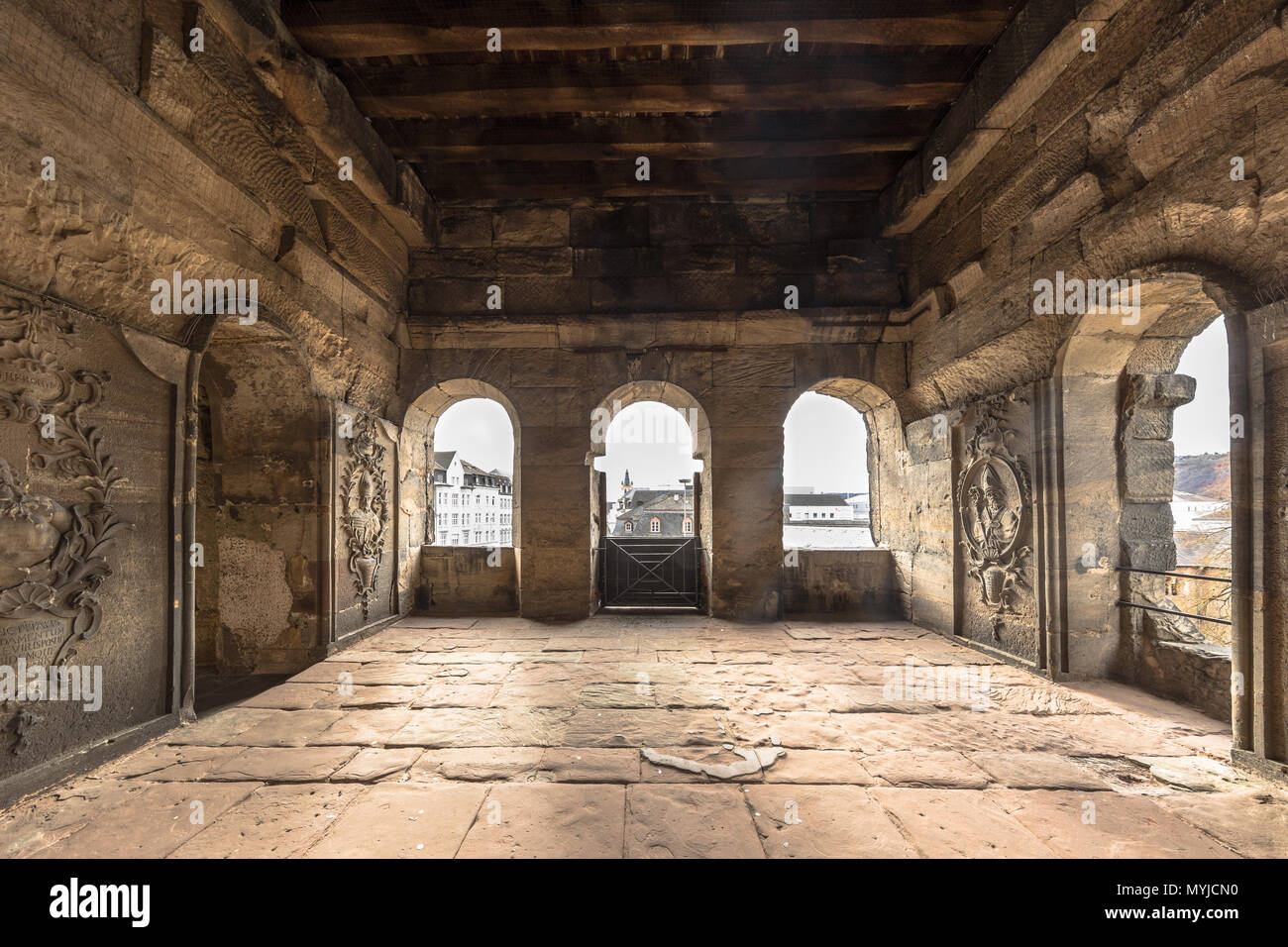 TRIER, GERMANY - FEBRUARY 21, 2017: Interior of Porta Nigra historic roman portal built in the second century in German city of Trier Stock Photo