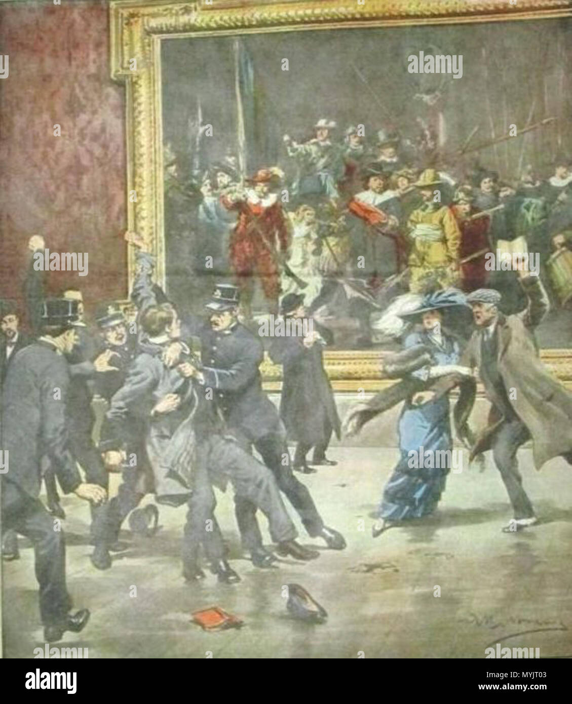 Nederlands Aanslag 1911 Op De Nachtwacht Verbeeld Door Achille Beltrame In Een Italiaanse Krant 22 29