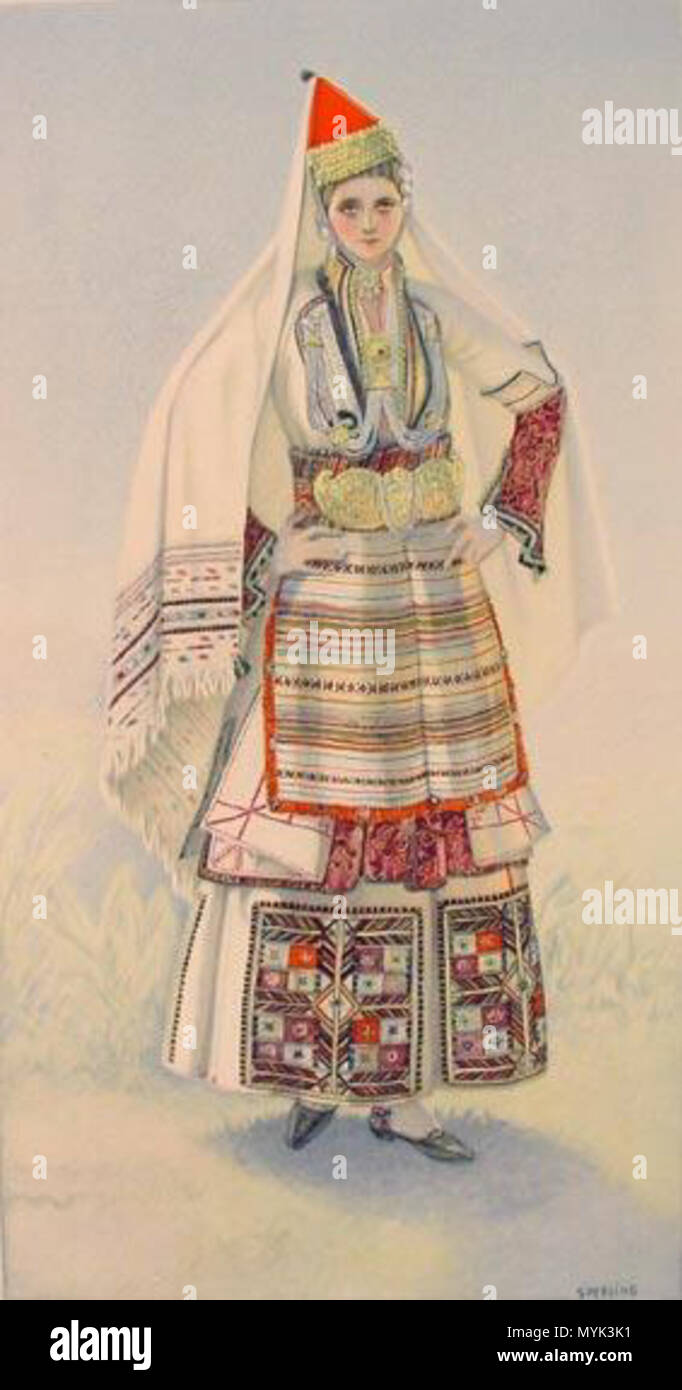 English: Greek Macedonian Peasant Woman's Dress (Macedonia, Episkopi) -  Greek Costume Collection by NICOLAS SPERLING (Russia 1881-1940 / act:  Athens). 1930. Nicolas Sperling (1881-1940) 336 Macedonia Greek Costume  Episkopi Stock Photo - Alamy