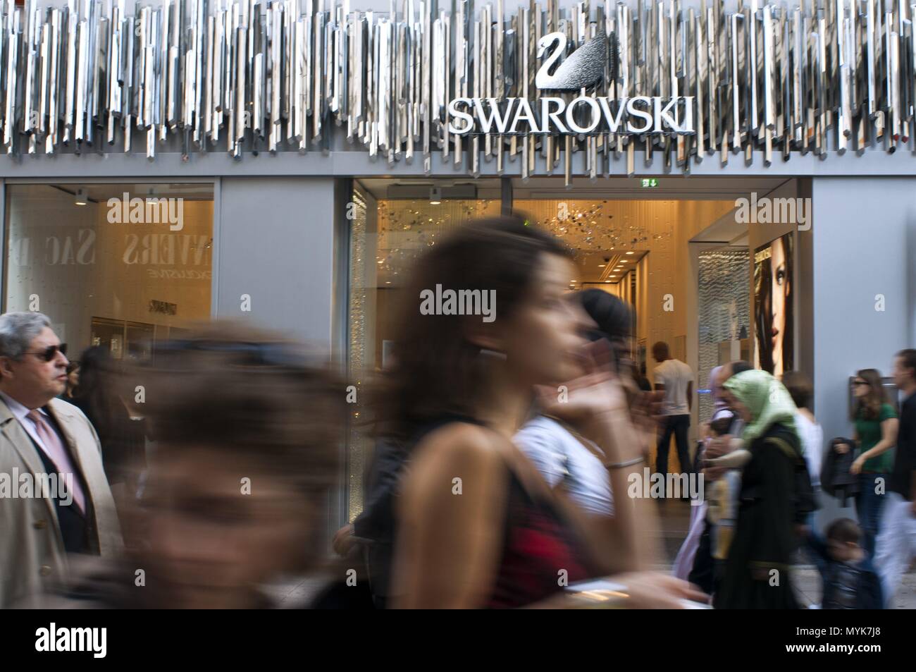 Swarovski sign with swan logo on shop in Brussels, Belgium. Rue Neuve, New  Street, Brussels, Belgium. Comercial area. January 2018 | usage worldwide  Stock Photo - Alamy