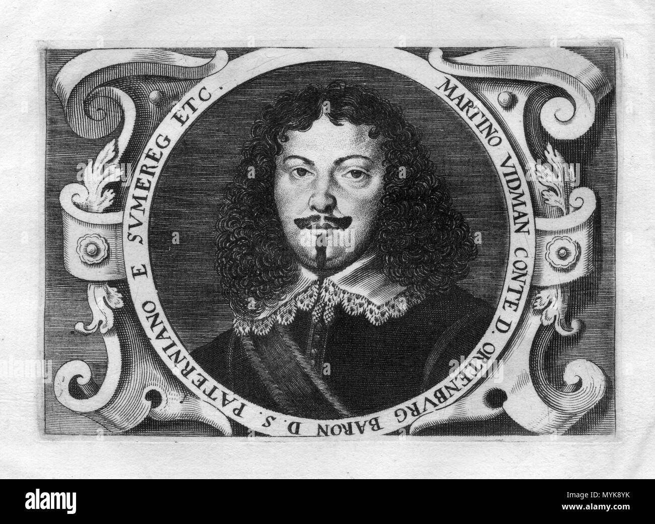 . Français : portrait gravé . circa 1650. Graveur non identifié, peut-être d’après Bernardo Strozzi 352 Martino Widmann (1609-1672) Stock Photo