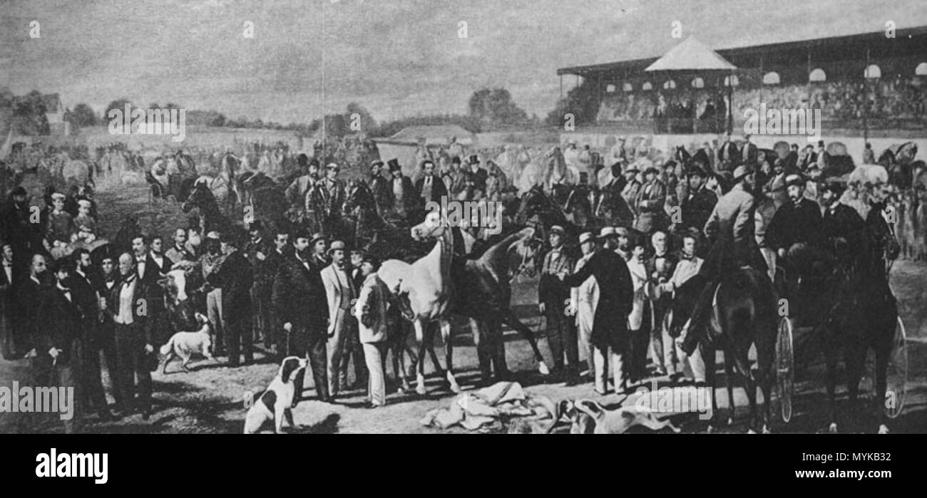 . Metairie Race Course, New Orleans, 1850s. Black and white photographic copy of 19th century painting formerly housed at New Orleans Fairgrounds, the original lost in fire in the 1990s. 1867. Victor Pierson and Theodore S. Moise, 1867 360 Metairie Race Course 1867 Stock Photo