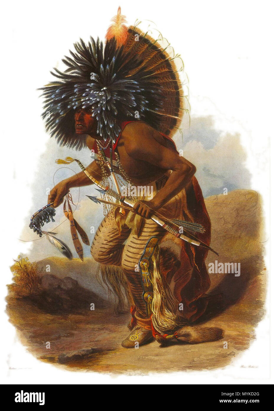 . Pehriska-Ruhpa of the Dog Band of the Hidatsa tribe of Native Americans 367 Moennitarri warrior in the costume of the dog danse 2 Stock Photo
