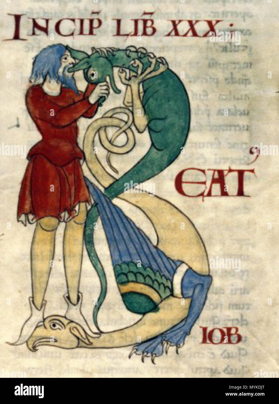. Français : Homme luttant contre deux hybrides zoomorphe (Dijon ms 173 folio 122) . 12th century. Anonymous 370 Moralia in Job of Citeaux 2 Stock Photo
