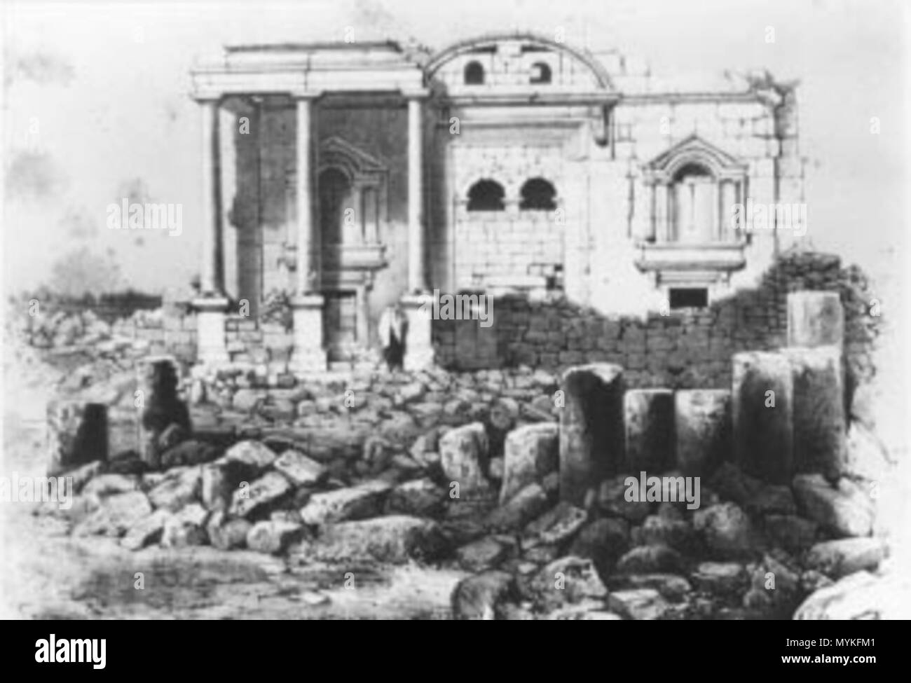 . English: Musmiyeh, a Temple, general view of the entrance wall (drawn by E.G. Rey in 1860) . Unknown date. E.G. Rey 378 Musmiyeh, a Temple, general view of the entrance wall (drawn by E.G. Rey in 1860) Stock Photo