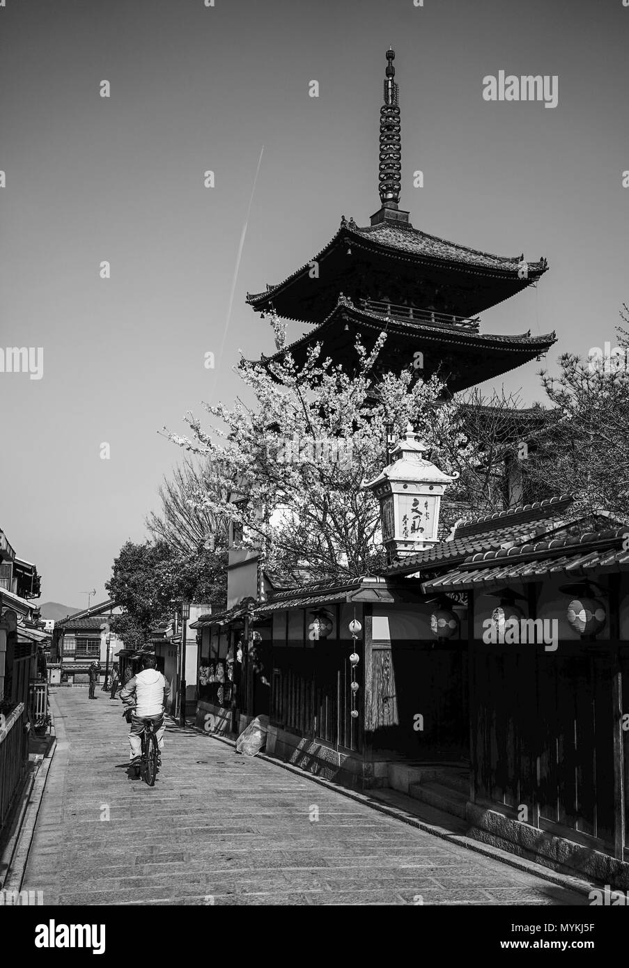 Kyoto, Japan - Apr 7, 2014. Wooden temple at Old Town in Kyoto, Japan. Kyoto was the Imperial capital of Japan for more than one thousand years. Stock Photo