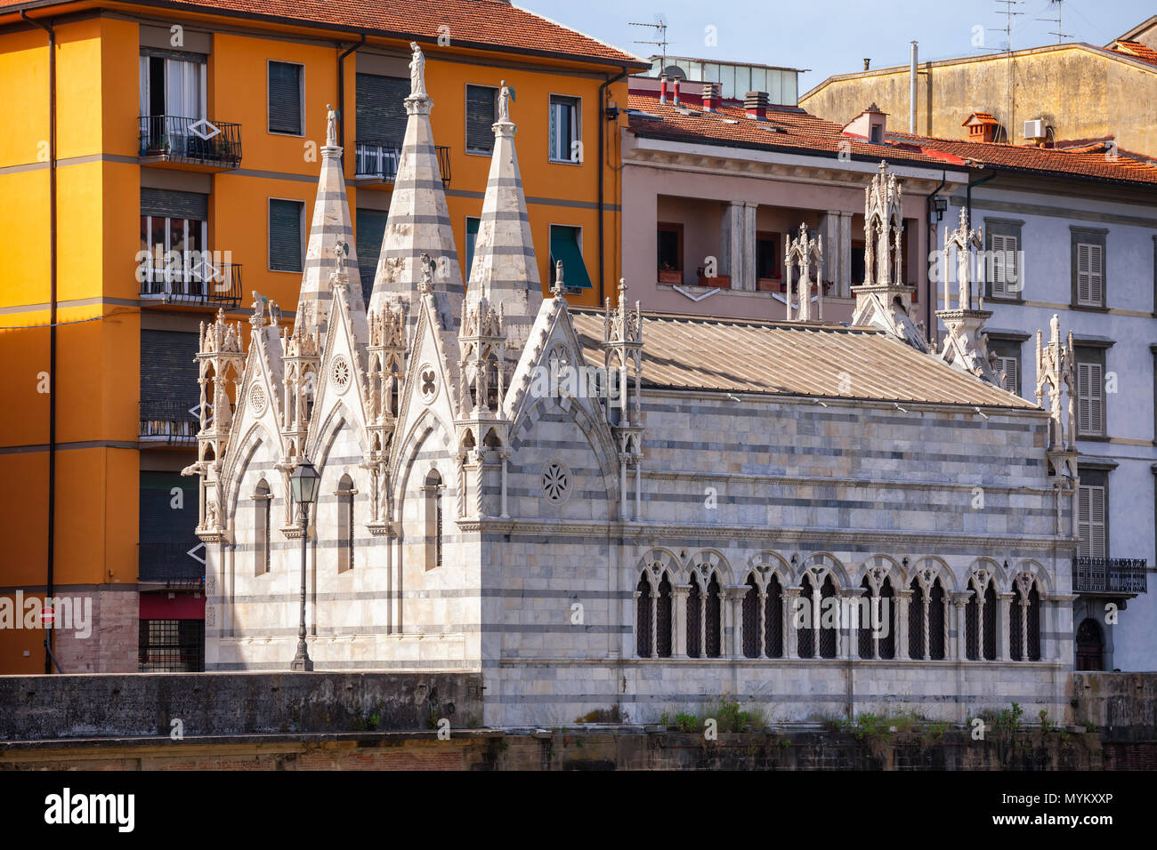 Medieval Pisan Gothic Santa Maria della Spina church on Arno River embankment, Pisa, Tuscany, Italy Stock Photo