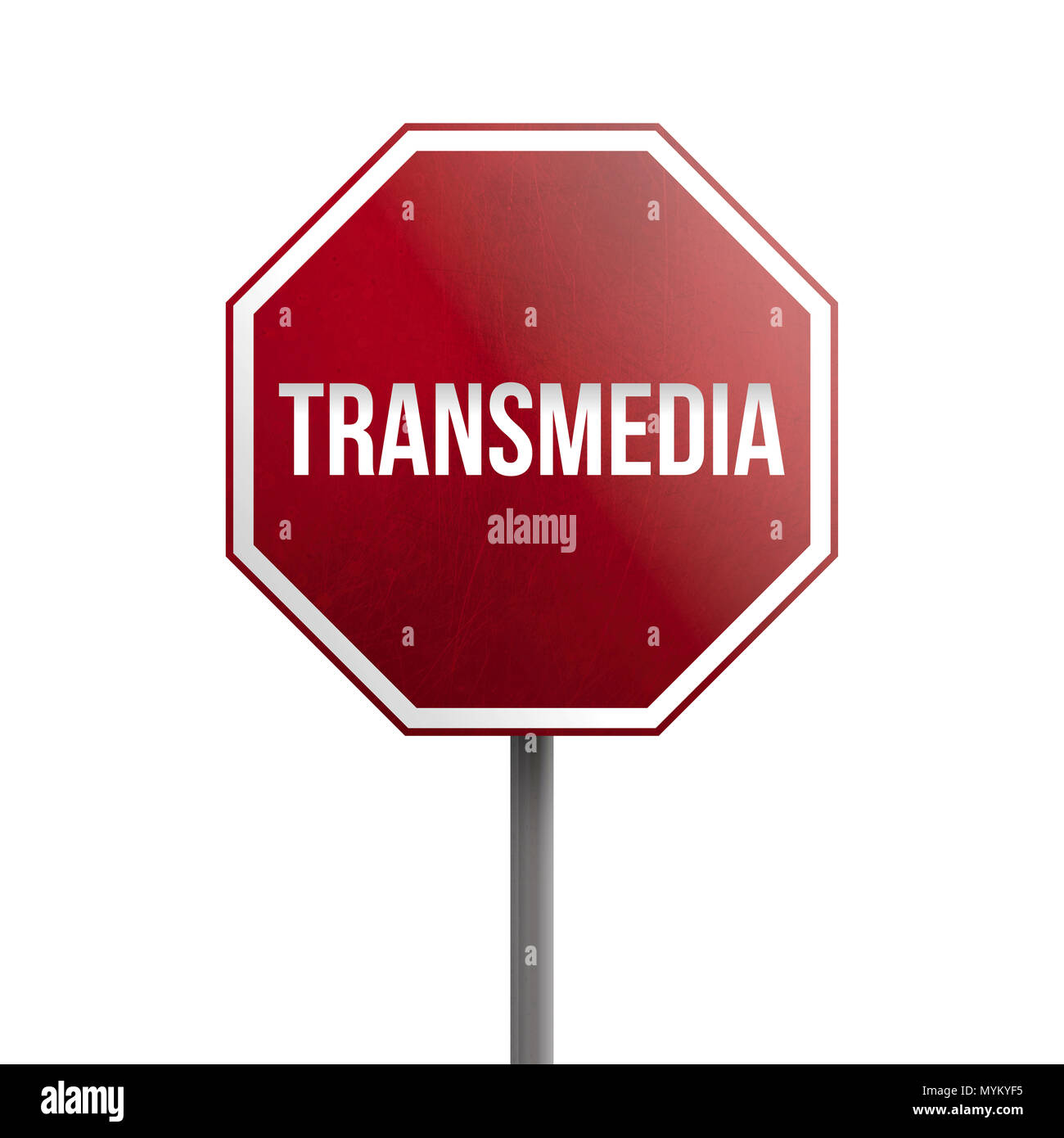 Transmedia - red sign isolated on white background Stock Photo