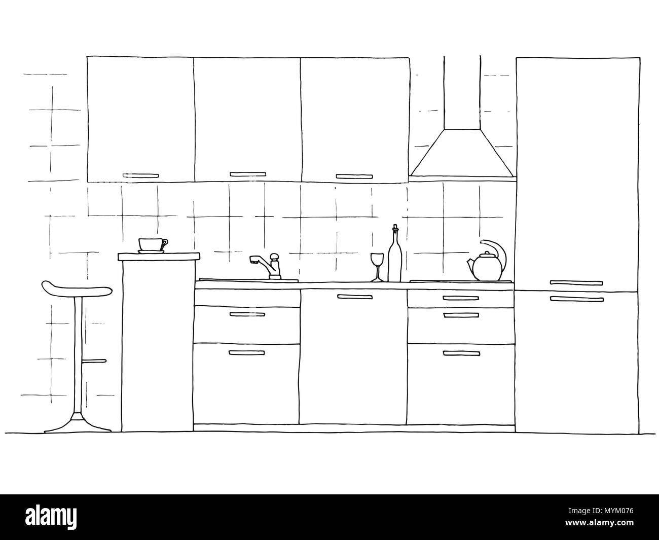 Hand drawn kitchen furniture. Vector illustration in sketch style Stock ...