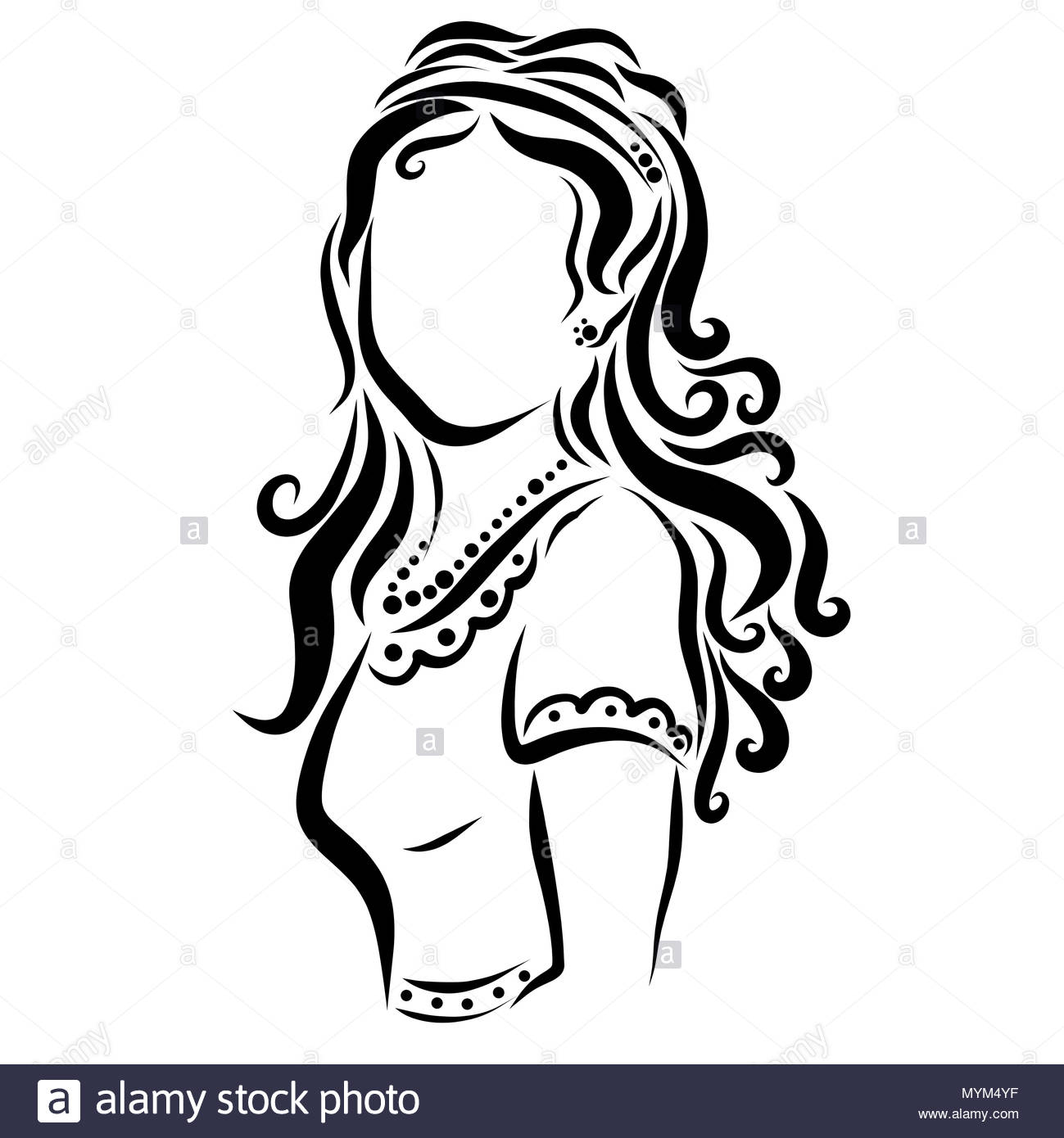 Cartoon Pretty Girl Long Hair Black And White Stock Photos