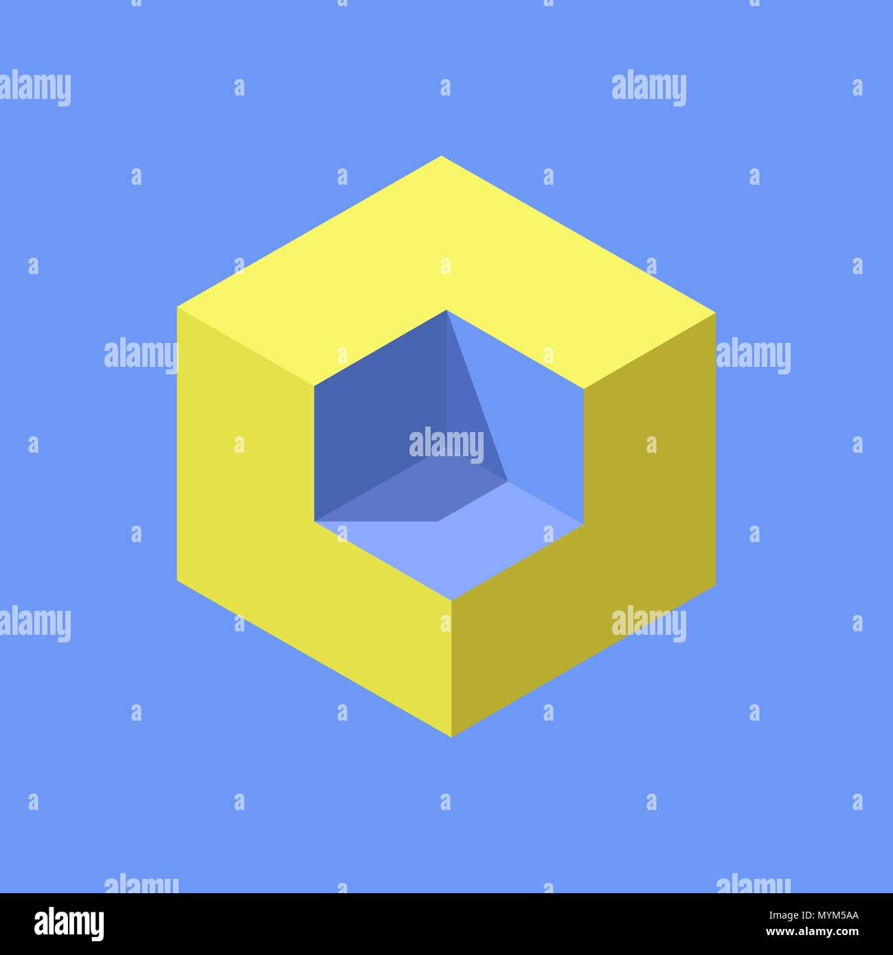 Isometric cubic volume from which one corner has been removed. Vector illustration, modern logo or icon. Stock Vector