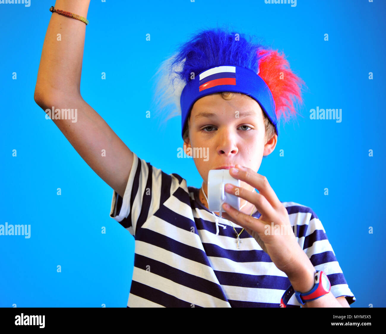 Portrait of a fan of russian team Stock Photo Alamy