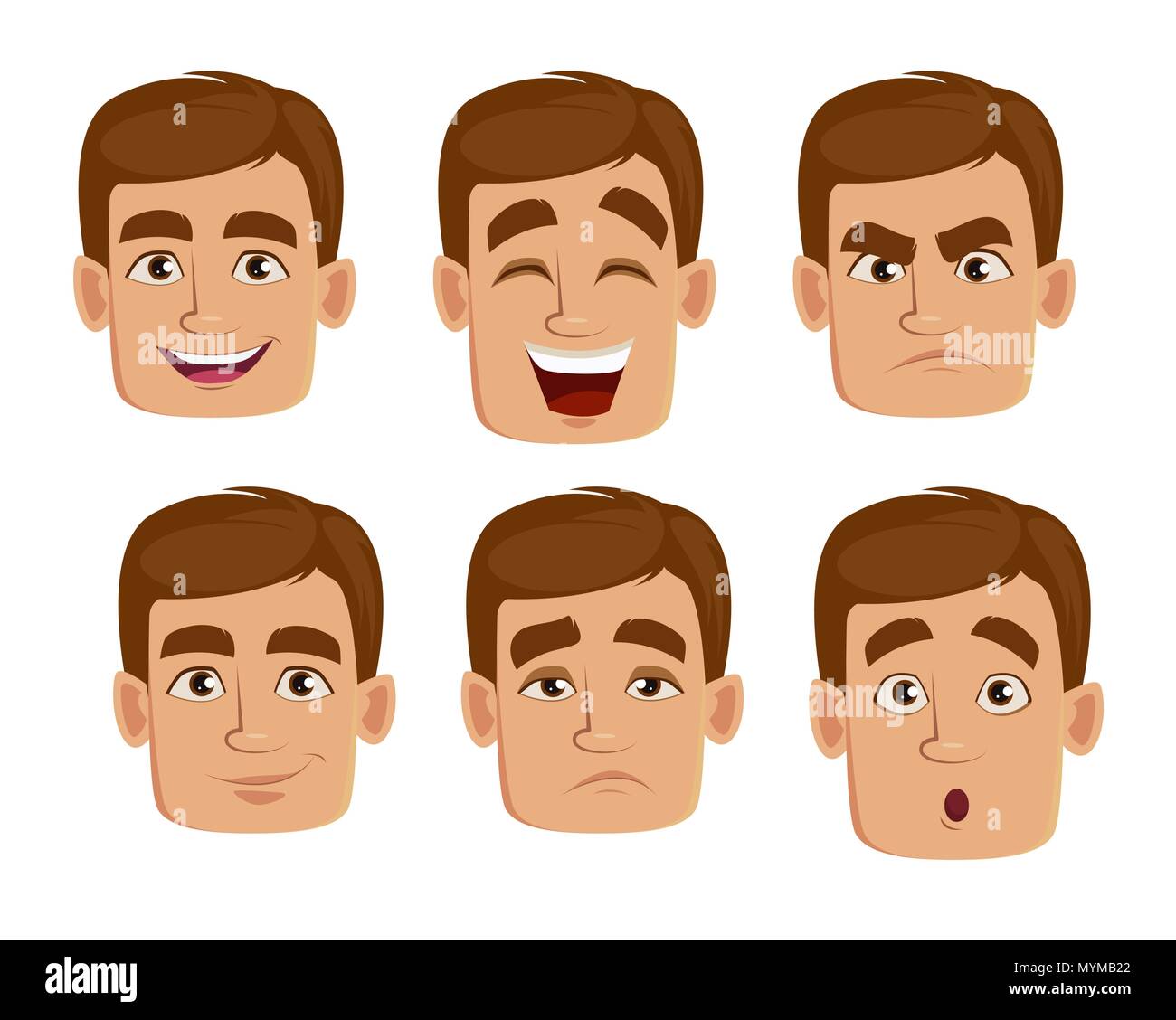 face expressions of man with brown hair. different male