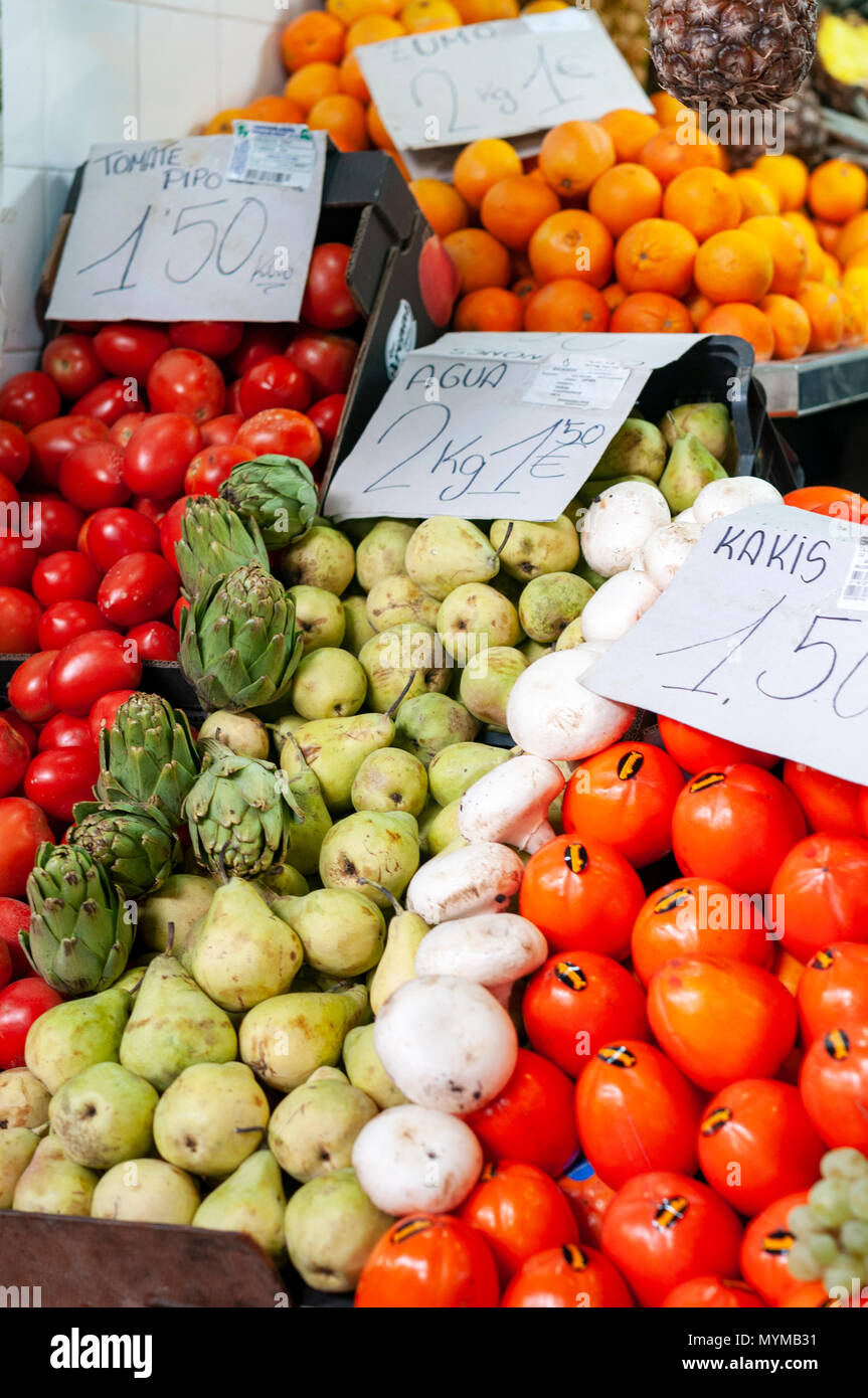 Colourful fruit and vegetables in a Spanish food market Stock Photo