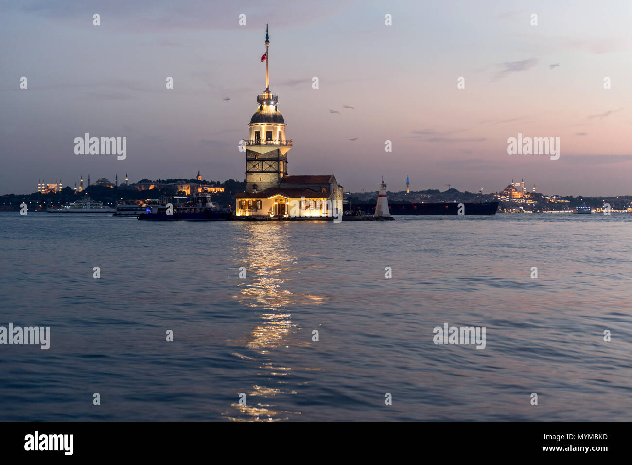 Maiden's Tower  in early evening,Istanbul,Turkey Stock Photo