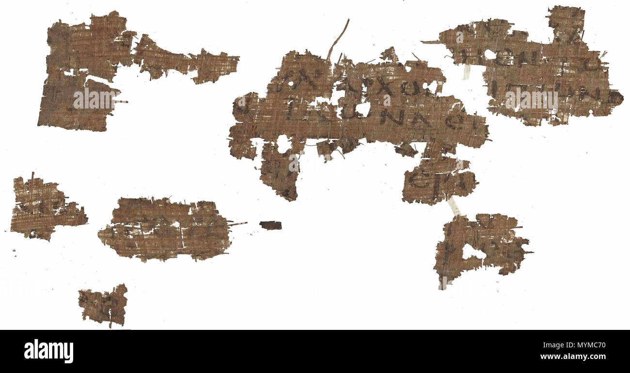 . English: Papyrus 21 - Papyrus Oxyrhynchus 1227 - Muhlenberg College, Theol. Pap. 3 - Gospel of Matthew 12:24-26.32-33 . 3rd century. Unknown 407 Papyrus 21 - Papyrus Oxyrhynchus 1227 - Muhlenberg College, Theol. Pap. 3 - Gospel of Matthew 12,24-26.32-33 Stock Photo