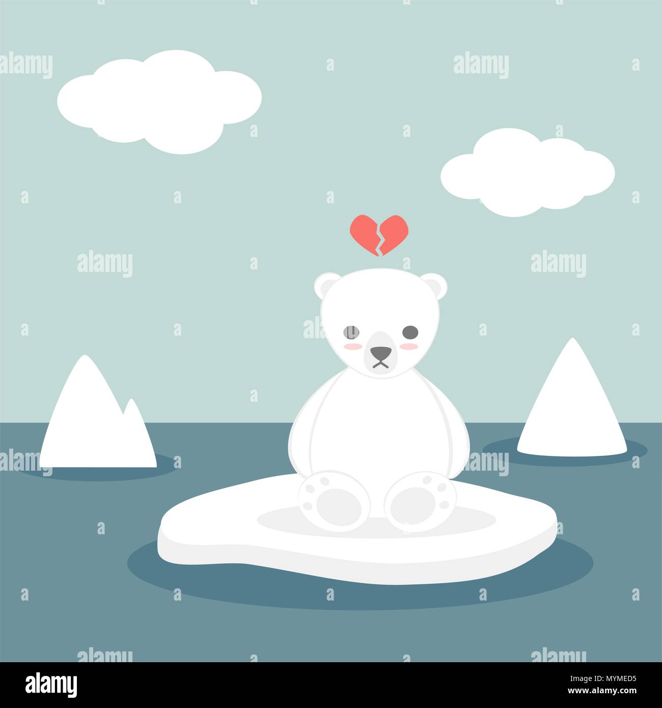 cute lovely cartoon vector white polar bear on ice Stock Vector