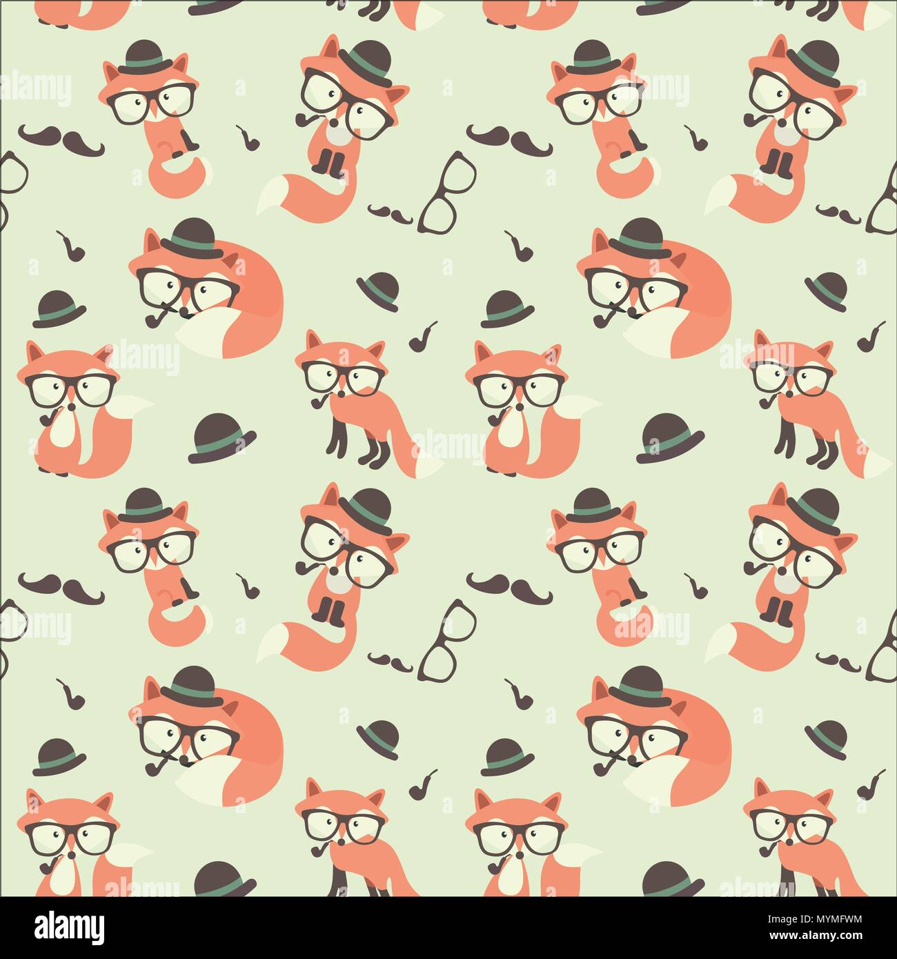 Vector cute cartoon fox seamless pattern. Orange fox's head on pastel ...
