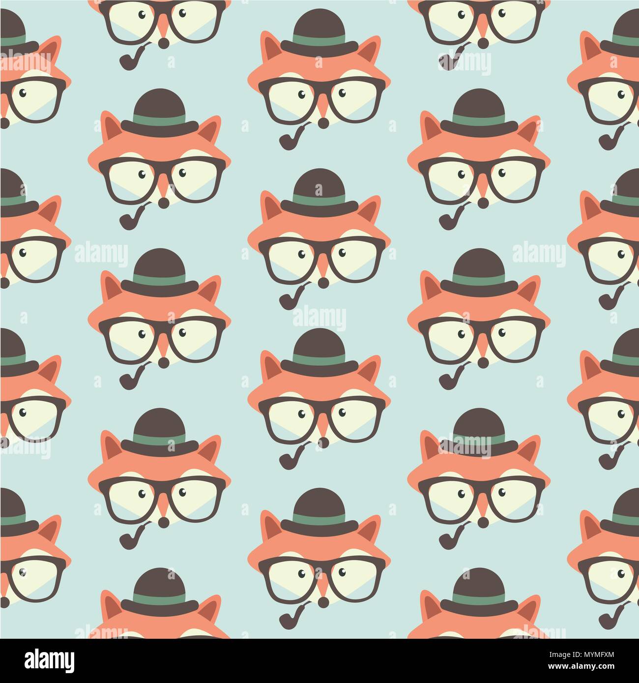 Vector cute cartoon fox seamless pattern. Orange fox's head on pastel ...